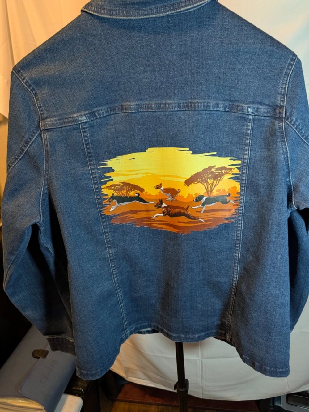 Just For Basenji Lovers~BLair Sz M Denim Jacket with Safari Running Basenjis